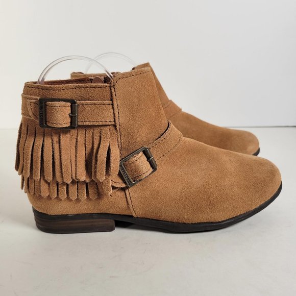 Minnetonka Suede Tan Double Fringe Bootie RANCHO Women Size 7 - Picture 3 of 14